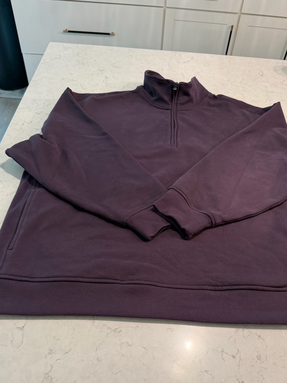 Athleta women’s Quarter-Zip Sweater in Deep Plum